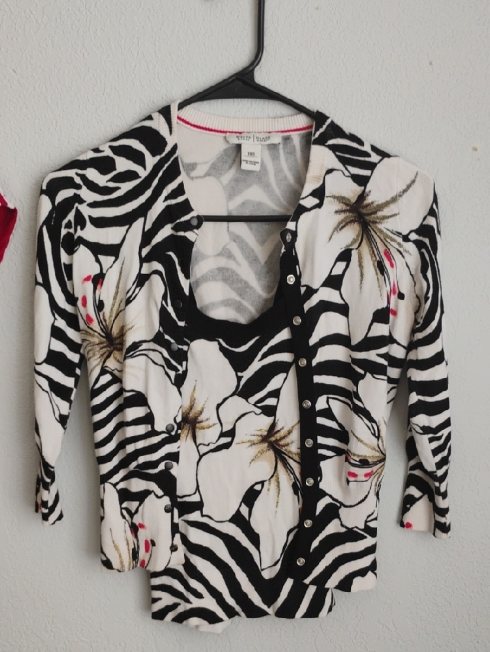 Floral Zebra Print Button Cardigan - Black & White with Tan Accents